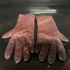 VTG burgandy leather gloves L